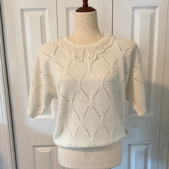 Nilani Sweaters - Vintage Knits by Nilani Cream Sweater with Lace Detail Sz M